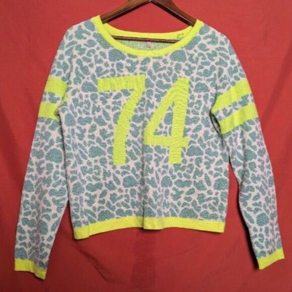Juicy Couture Neon Leopard Varsity Cropped Sweater Size XL Y2K Glitter Alt - Picture 1 of 8